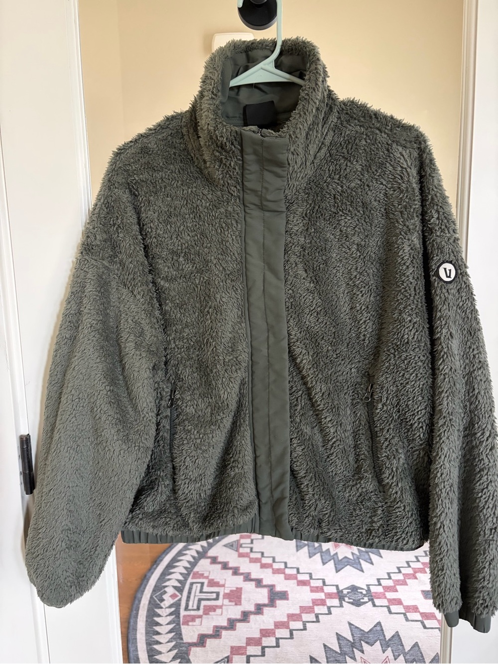 Vuori Olive Green Teddy Sherpa Zip Jacket